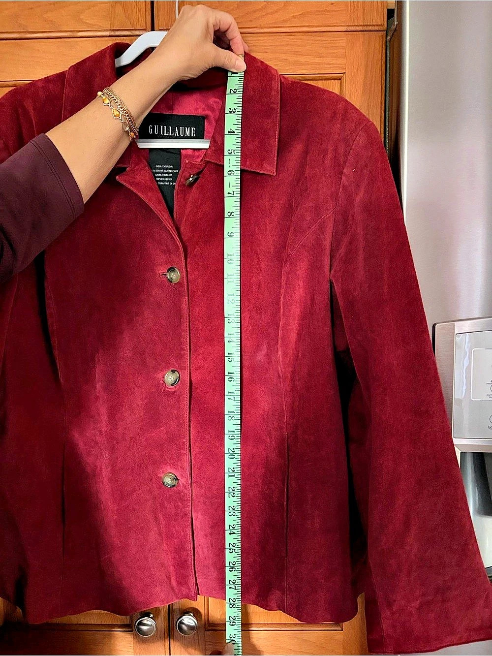 Guillaume Genuine Suede Leather Jacket Raspberry Red Button Front. - Picture 6 of 6